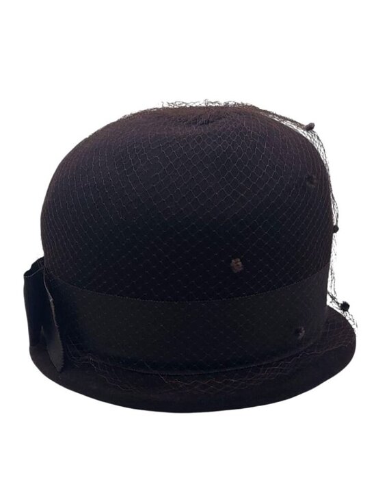 Henry Pollak Accessories - Henry Pollak Ritz Cloche Hat Brown Wool Netting Grosgrain Ribbon Bow Vintage MCM